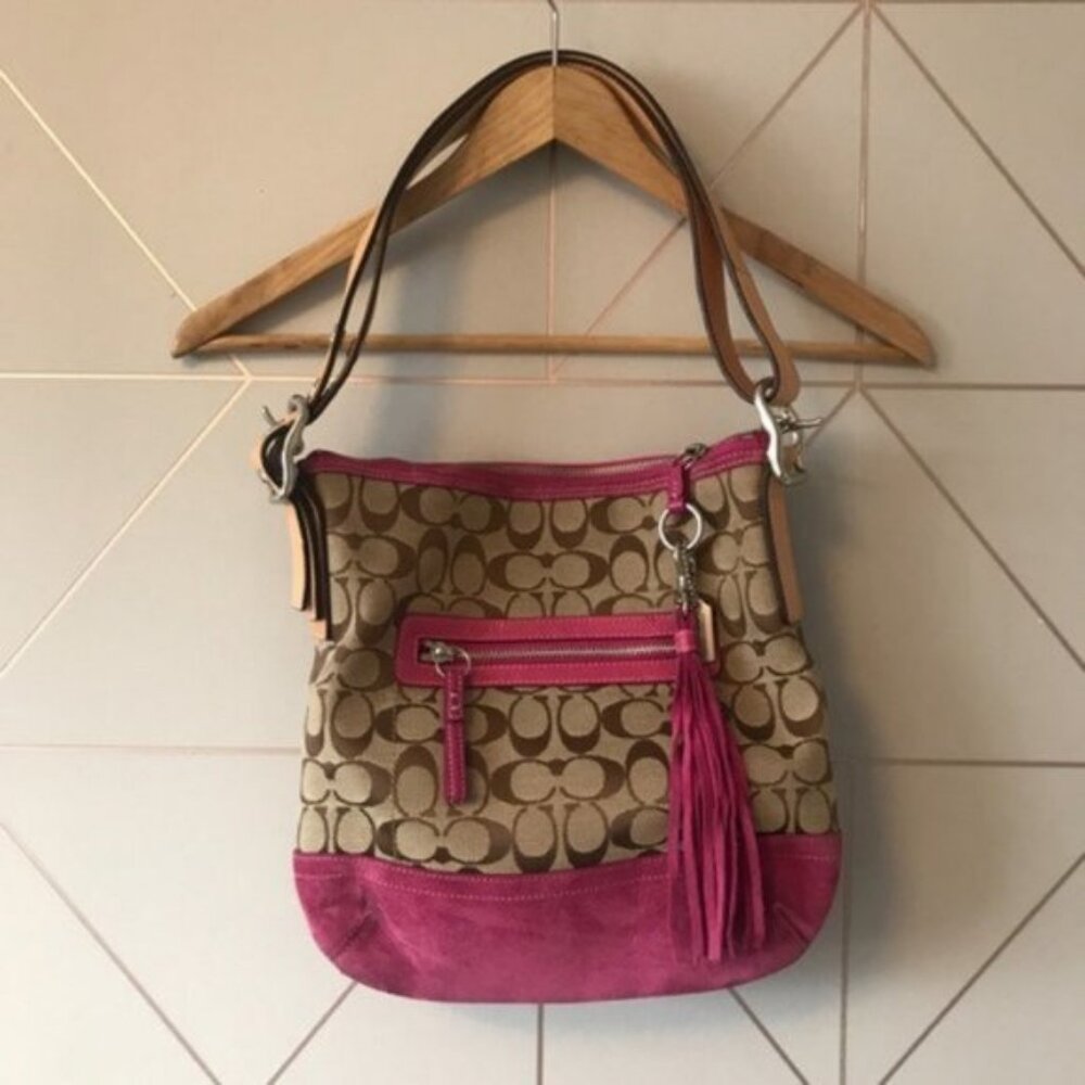 Coach Convertible Canvas Suede Crossbody Purse